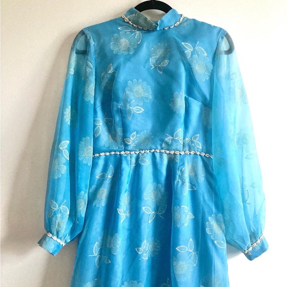 Vintage 1970s Blue Prairie Dress - Picture 3 of 7